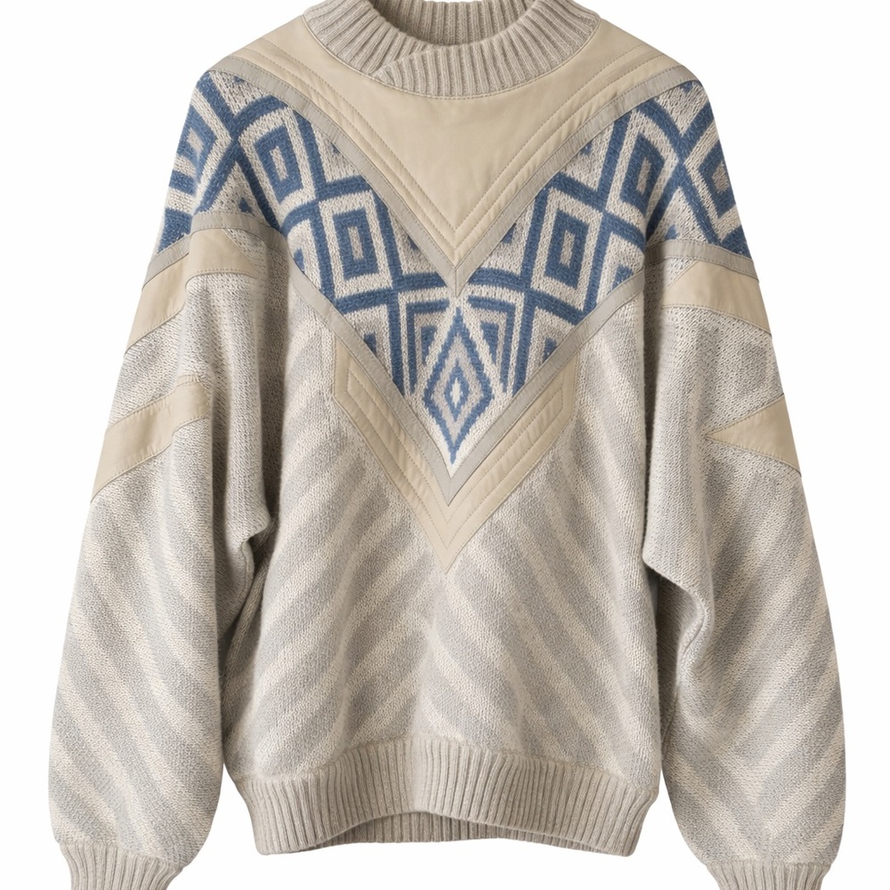 Vintage 2X Men Leather Knit Sweater Oversized 90s Y2K Geometric Streetwear Spain